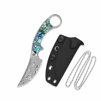 QSP Knife Abalone Baby Viper Damascus Fixed Blade