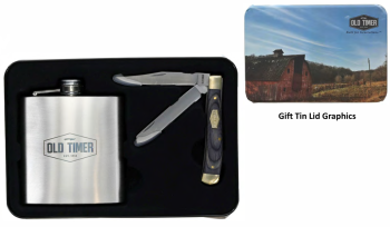 Schrade Old Timer Folding Knife and Flask Combo Set
